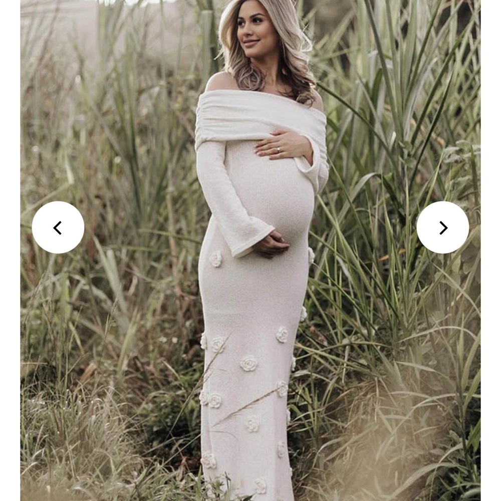 Elegant Off-Shoulder Maternity Dress White Floral